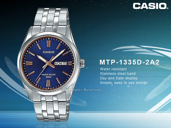 CASIO 卡西歐 手錶專賣店 國隆 MTP-1335D-2A2 石英男錶 藍x玫瑰金 防水50米 MTP-1335D