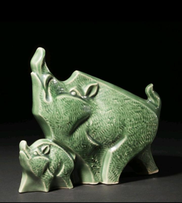 日本手工陶瓷 【母子山豬】