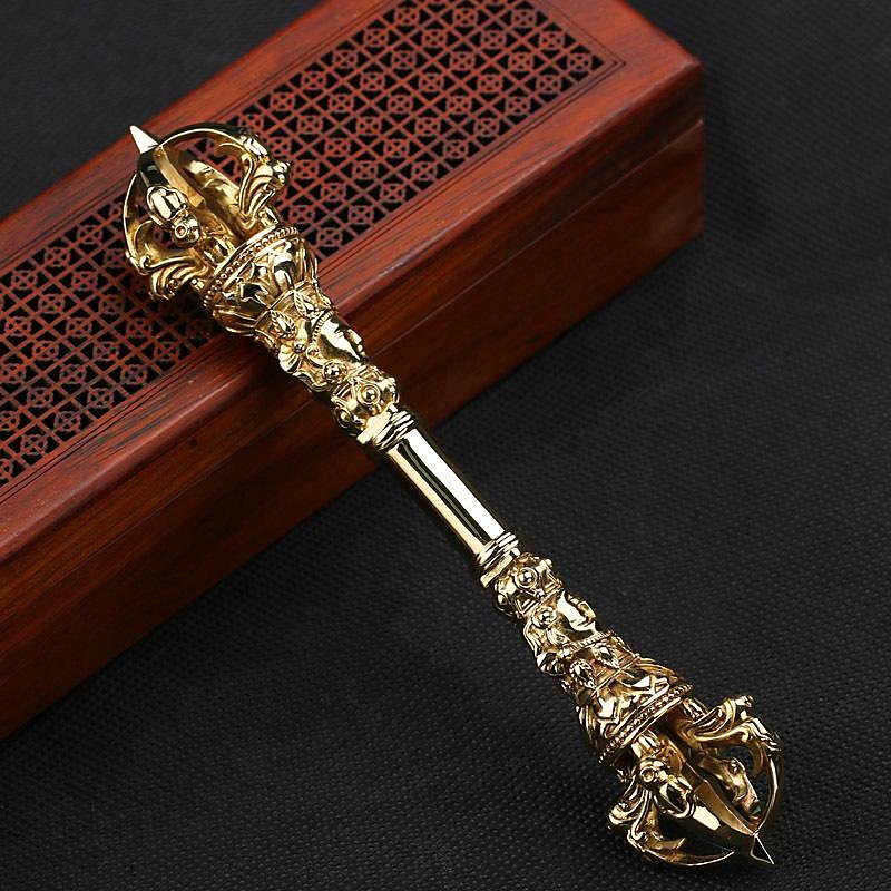 西蔵収集 西蔵収集 銅製 古仏具 九股金剛鈴 降魔杵 風水置物 套