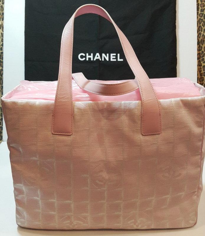 Chanel香奈兒 雙C 緹花布肩背包/托特包/大方包/帆布手提袋 粉色 大CoCo Logo(A4可)賣場有LV