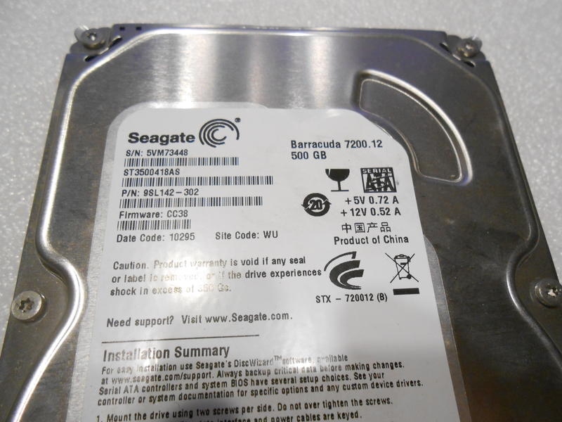 Seagate 500G ST3500418AS （28）3.5吋 硬碟【無壞軌、無異音】