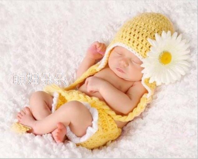 ♥萌妞朵朵♥新生兒寶寶可愛花朵假髮兩件套造型寶寶攝影服服裝/滿月百天服裝拍照服/毛線帽子/攝影針織服