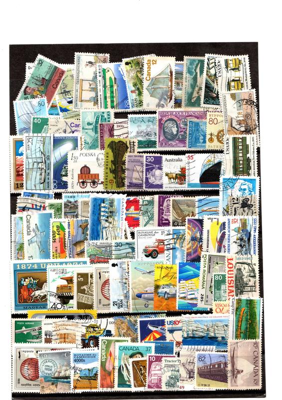 二手世界各國運輸工具郵票100張，無重複，如圖