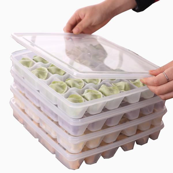 【 精品3C館  單層24格加蓋 】單層加蓋水餃盒收纳冰箱保鲜盒一層一蓋24格 塑料帶蓋