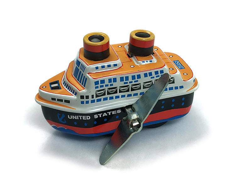 郵輪發條玩具，日本製復古懷舊的金屬發條玩具，轉動發條可使輪船快速前進