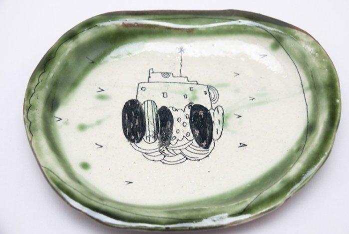 艾苗小屋-日本製陶器作家手工製織部小皿 A-2