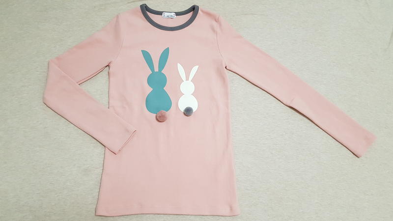 「正韓國製」 大童裝-兩隻兔子粉紅色上衣（17號）