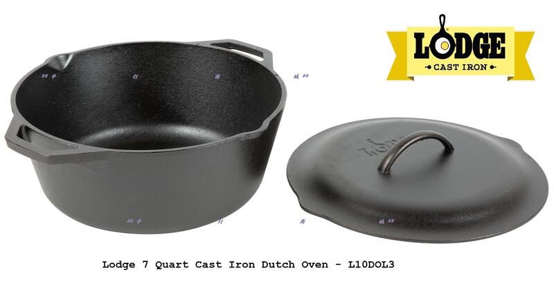 全新美國LODGE L10DOL3 Dutch Oven 7QT(6620CC)12吋集水釘蓋平底荷蘭鑄鐵鍋*平行商城*