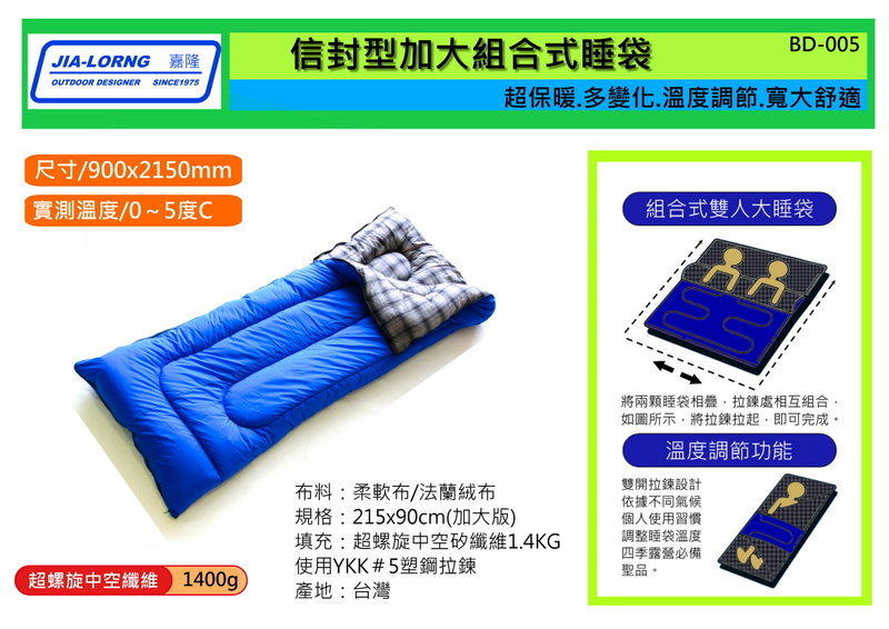 （戶外玩家-小馬）秋冬睡被型填充1.4KG/超保暖0度睡袋 BD-005方形睡袋 睡被 雙人睡袋（全開6尺*7尺)台灣製