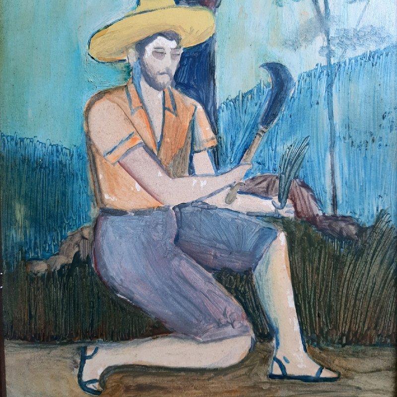【MarsC】南美帶回畫作-農夫持鐮刀-1989年Auila 