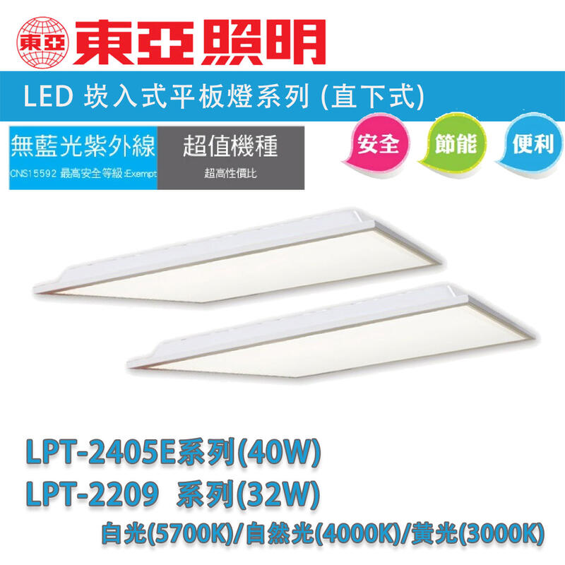 東亞 💡 2X2 LED 直下式 平板燈 全電壓 32W(LPT-2209) / 40W(LPT-2405E) 白光