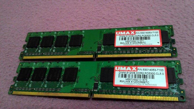 UMAX 力晶 DDR2 512MB RAM  桌上型主機用 記憶體  兩支一起賣
