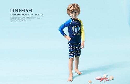 韓版海洋魚撞色設計款長袖男童泳衣/泳褲/男童泳裝 超值特價
