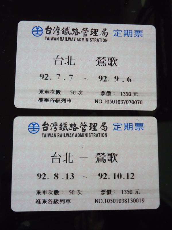 已使用票卡-台灣鐵路管理局 台北 鶯歌 定期票