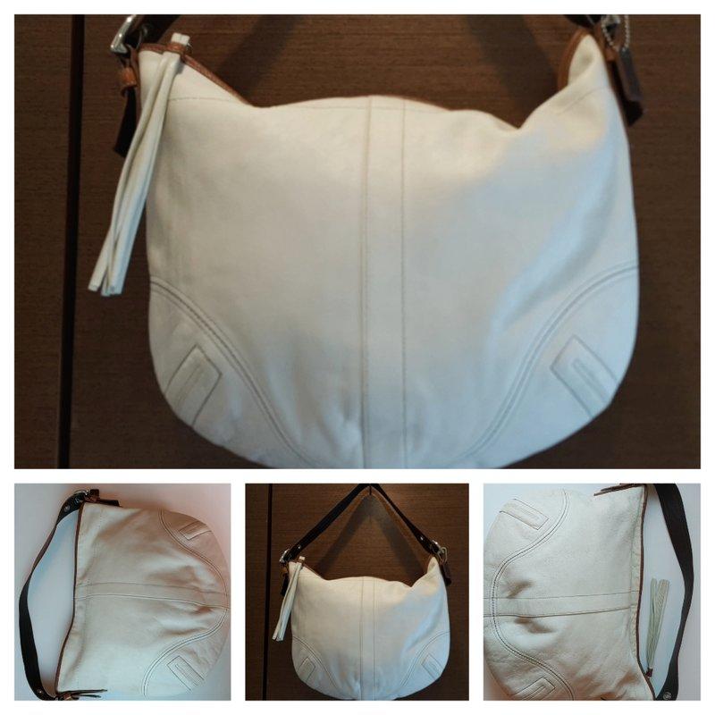 COACH 經典 皮革 手提包 肩背包 側背包 F08A03 米白色 名牌精品包 二手真品有LV Chanel