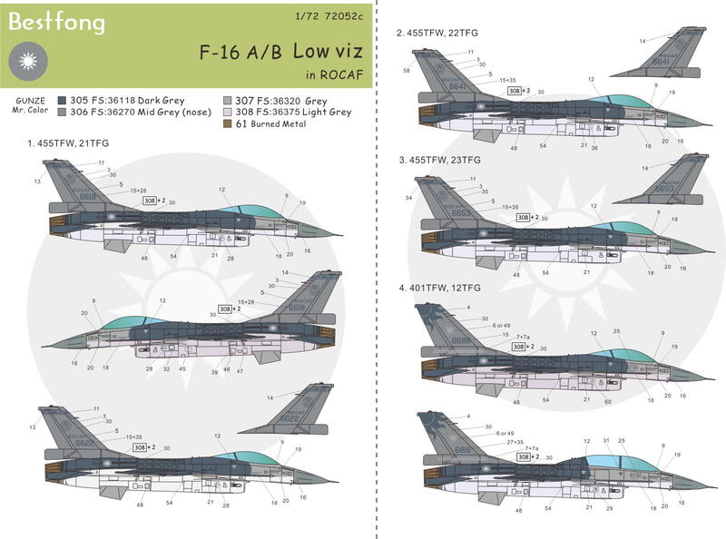 新版~1/72Bestfong水貼紙~F-16A/B戰機,國軍低視度塗裝(含細部標誌)