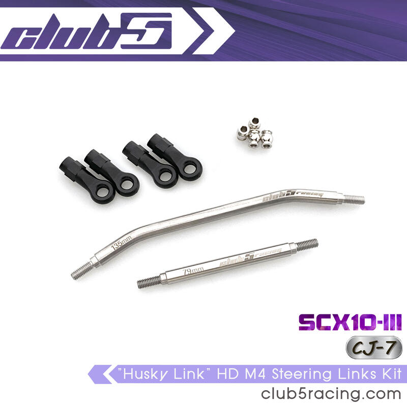 -CLUB 5- SCX10III  三代CJ7 不銹鋼轉向連桿組 含拉桿頭/球頭 防鏽/加重 C-AXA-249