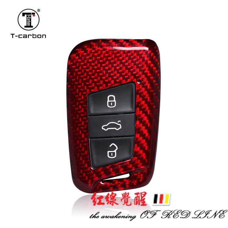 SKODA VW AUDI T-CARBON 碳纖維 鑰匙保護殼 正品~ AUDI 智能型鑰匙款~(紅）A4 B8