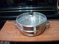不銹鋼 雙層 蒸鍋 也可當湯鍋使用 最大圓直徑約33公分 玻璃鍋蓋