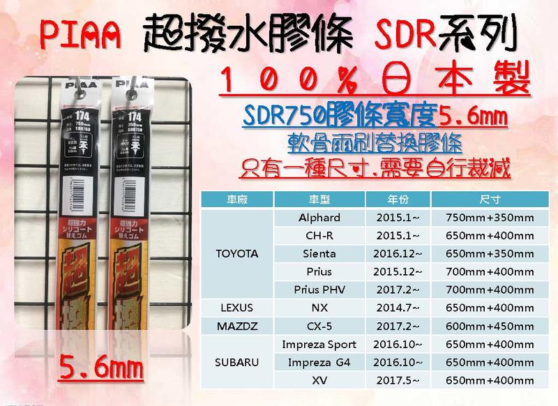 粉紅泡泡屋-SDR750 日本PIAA 超撥水系列膠條 適用SUBARU XV impreza SOPRT/G4 原廠膠