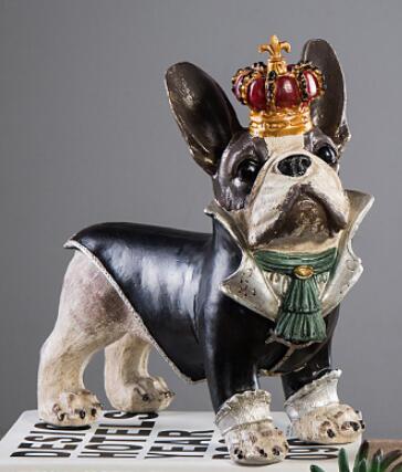 6394A 歐式 國王鬥牛犬造型擺件 法國鬥牛犬裝飾皇家法鬥犬擺件藝術品雕刻小狗裝飾拍照道具禮物