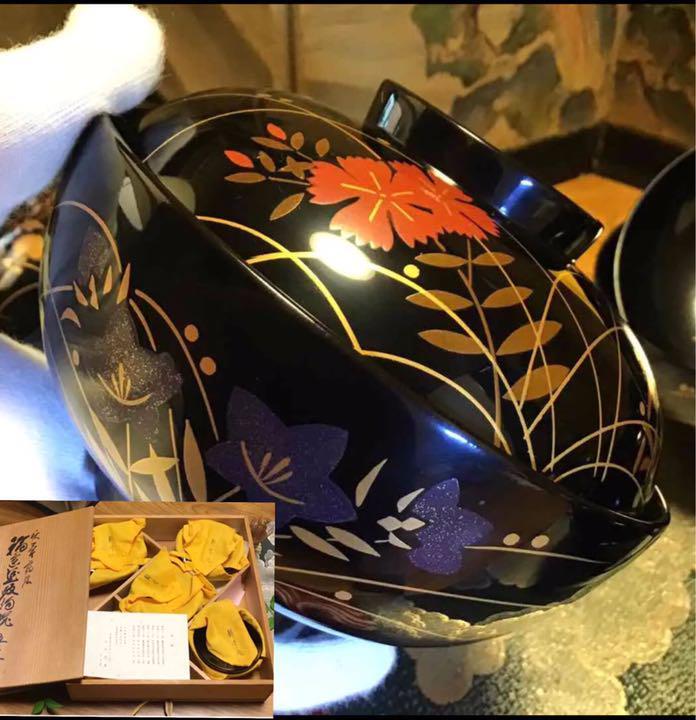 珍華堂】日本能登輪島漆器-秋草蒔繪蓋碗-塗漆大師:寺尾茂雄『玉峰作』共箱共布5客入-新品未使用| 露天市集| 全台最大的網路購物市集