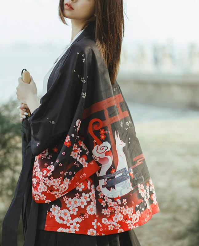 《免運費》日系稻荷神羽織印花少女學生防曬百搭外套日式女和服cosplay