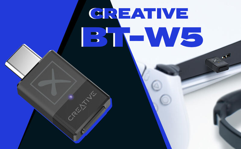 Creative BT-W5低延遲音樂藍牙5.3傳輸器aptX Adaptive發射器相容PC/Mac/PS5/NS