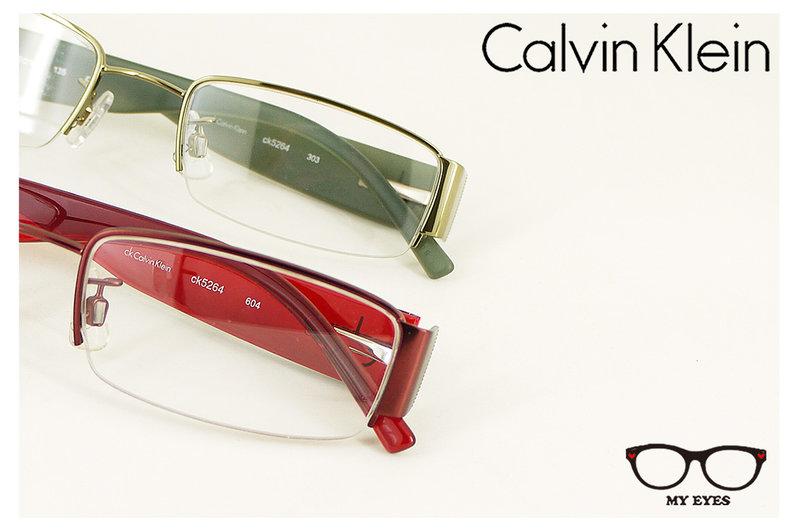 【My Eyes 瞳言瞳語】Calvin Klein卡文克萊半框金屬鏡架 霧紅/草綠 簡約風格 複合設計款 (5264)