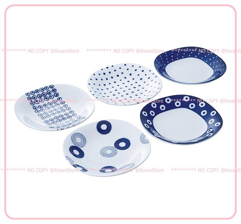 [KwanStore] 日本製 波佐見燒 藍丸紋五入盤組 水玉圖案 盤子