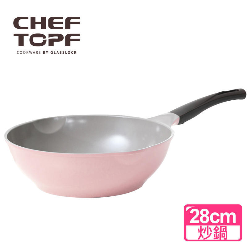 【Chef Topf】韓國 La Rose玫瑰薔薇系列28公分不沾炒鍋-粉紅色(不含鍋蓋)