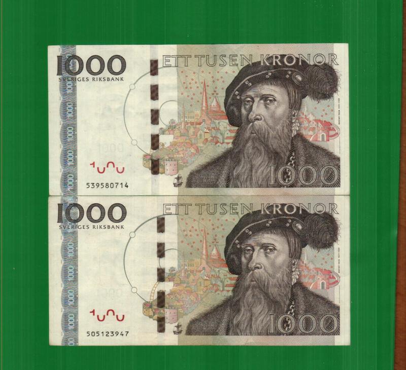 *沁猜美* 絕版瑞典紙鈔  1000 一千元 1997-2014年版(可挑號，8成新)