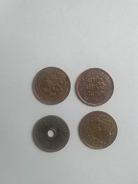 日本舊幣四枚