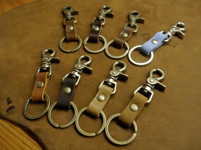 KH手工皮革工作室【現貨】MIT全牛皮特製勾環鑰匙圈.適合將鑰匙分類規劃.情人節父親節紀念禮物可自選皮革顏色製作