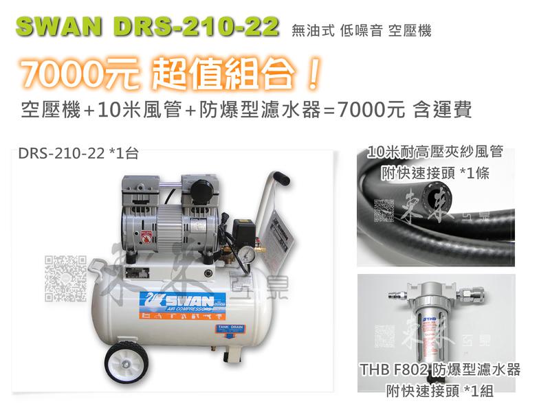 免運 天鵝牌 SWAN DRS210 無油式空壓機 22公升 低噪音 無油空壓機  DRS-210-22 大掃除 吹塵
