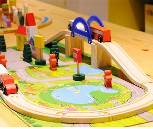**悅好館** 木質 城市軌道積木 立橋 交通場景組合 40片 益智玩具 木製玩具 火車軌道拆裝