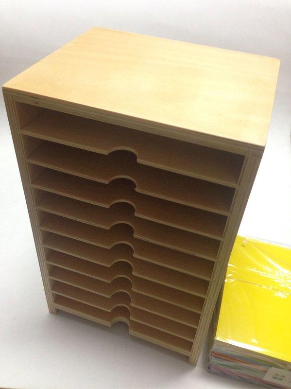 蒙特梭利教室【U-bi 小舖】木質-色紙專用收納架《十層格設計》寬18.5×深15.5×高29CM