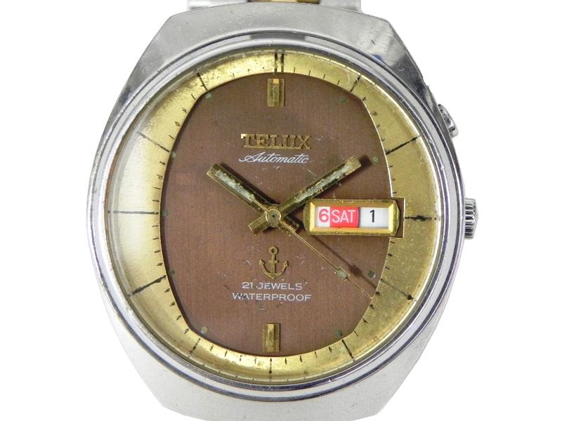 [專業] 機械錶 [TELUX 7698-A]  TELUX 鐵力士 不銹鋼錶[咖啡面金邊][21石]中性錶/軍錶