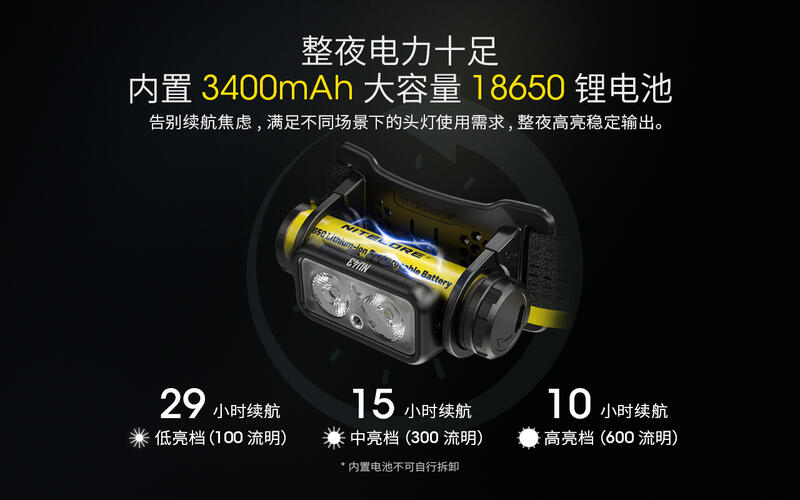 【山道具屋】Nitecore NU43 1400流明長效18650快充強光頭燈(公司貨/內建18650/輕量116g)