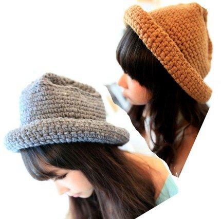 【花漾女孩】 韓國秋冬針織毛線造型圓頂捲邊漁夫帽盆帽
