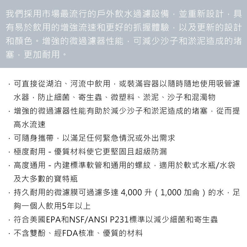 【山道具屋】LifeStraw Peak 升級款頂峰生命吸管-高速淨水過濾吸管(Katadyn BeFree同級)