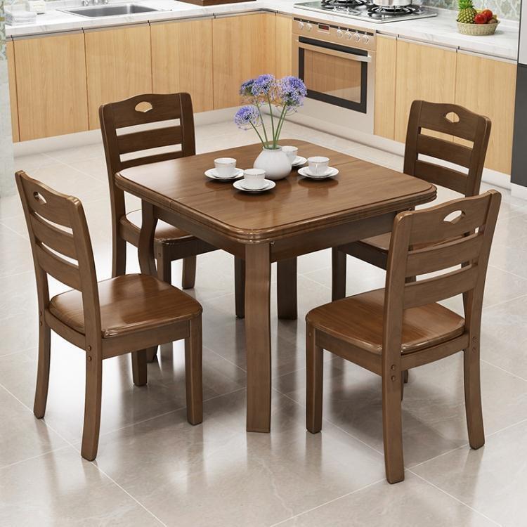 餐桌 實木餐桌正方形折疊伸縮木質吃飯桌子家用小戶型4人6人餐桌椅組合