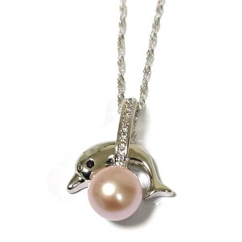 天然珍珠海豚跳圈吊墬純銀項鍊