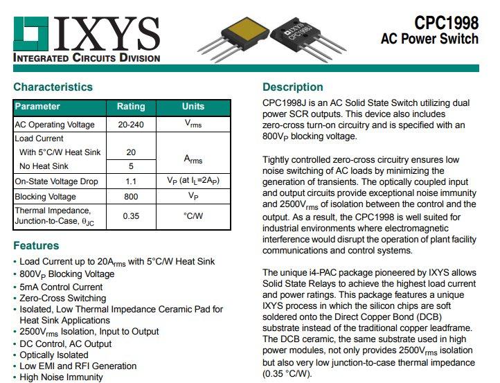 IXYS CPC1998J AC Power Switch 800V 5A [B14]