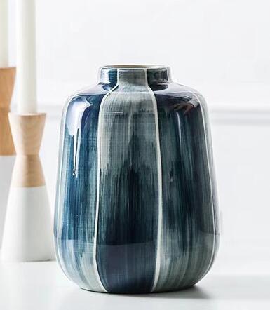 7330A 日式 陶瓷墨染造型花瓶簡約陶瓷擺件 藍色渲染歐風插花花器擺飾陶瓷花瓶禮物裝飾瓶拍照道具