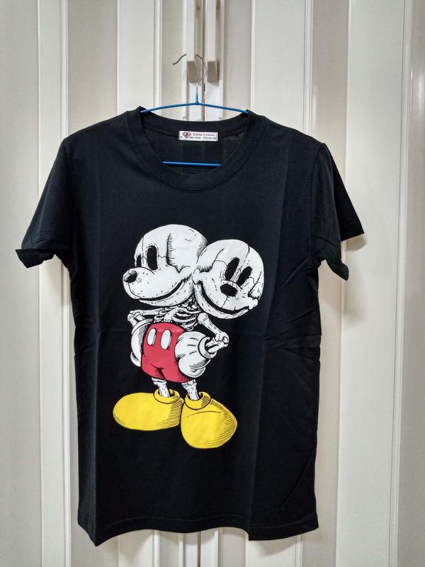 《KUSO搞怪系列》骷髏頭 米老鼠 Mickey Mouse 印花 中性剪裁 棉製 T恤~布瓜咩~