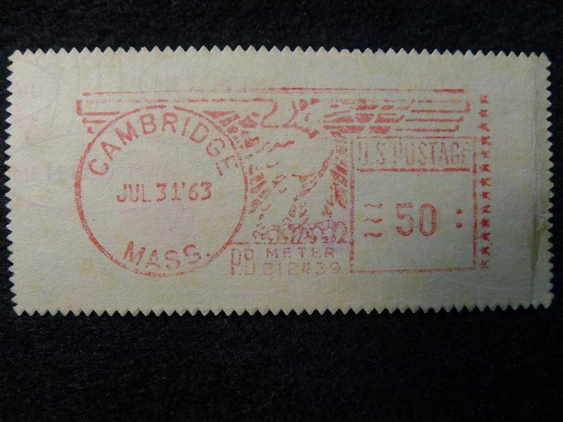 [收藏小品](集戳)1963年  US  MASS.CAMBRIDGE 郵資機蓋戳 壹枚  P30