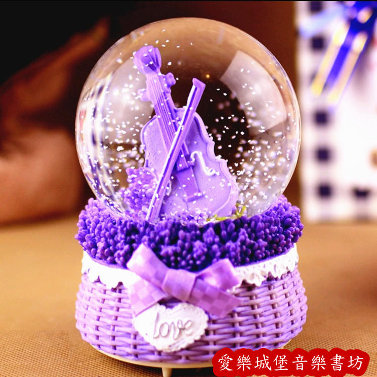 【愛樂城堡】音樂精品=浪漫紫提琴水晶球~夢幻燈光＋音樂　禮物 生日