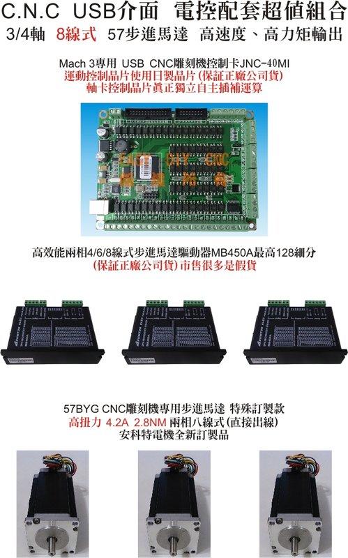 CNC Mach3 繁體中文 JNC40MI (200KHz) 雕刻機電控配備 8線式57步進馬達2.8NM 超值組合