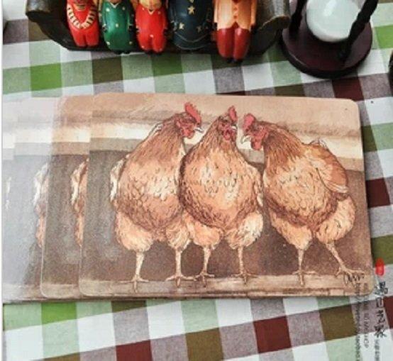 EZBUY-歐式公雞木質印花軟木創意桌墊/餐墊/隔熱墊/鍋墊1片套裝